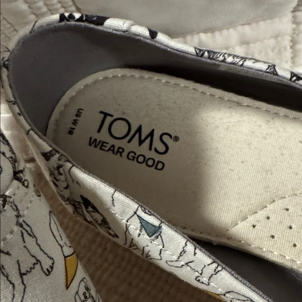 TOMS Women's Playful Dog Print Flats - White - Picture 2 of 5